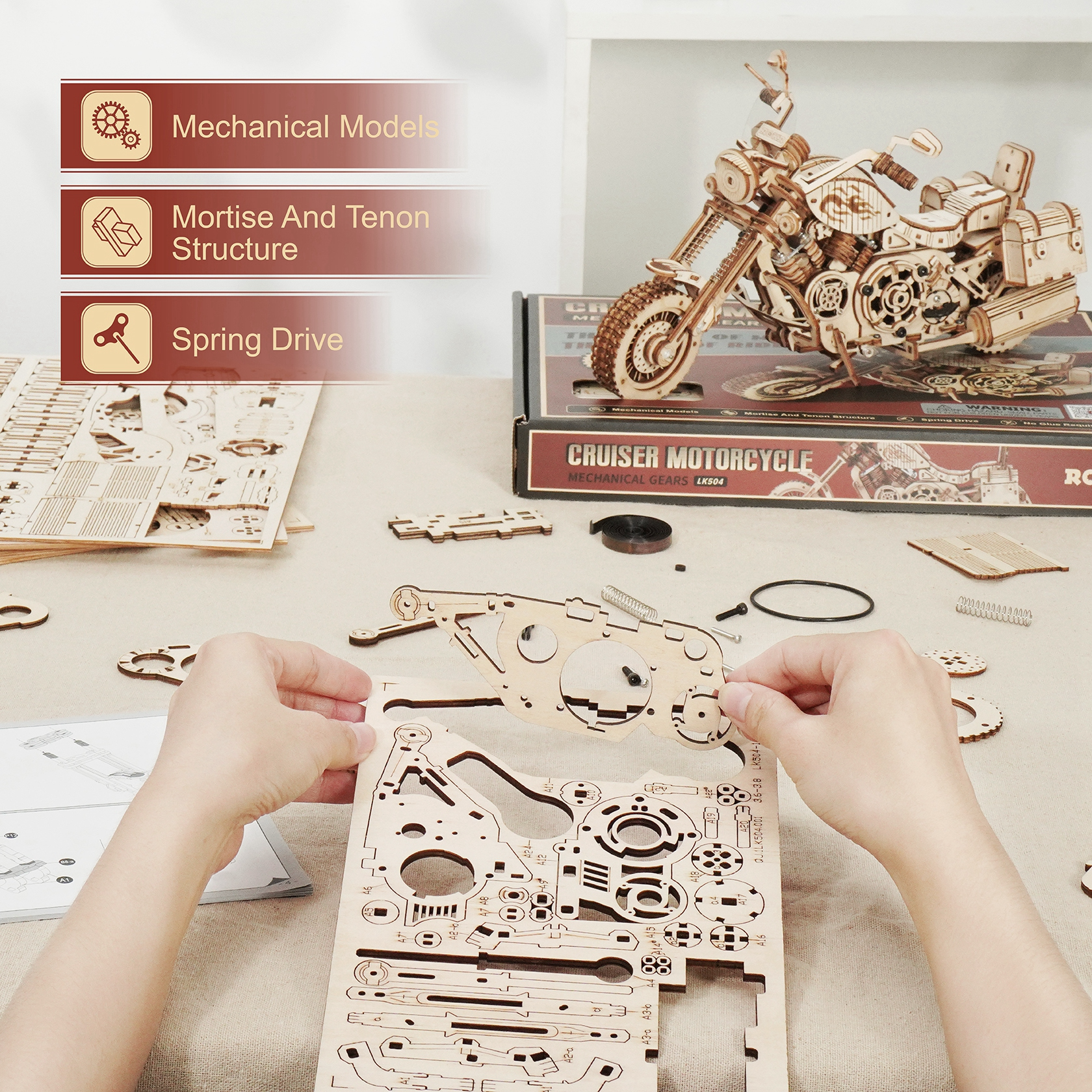 Vintage Cruiser Motorcycle – 3D Wooden Mechanical Model Kit