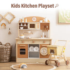 ROBUD Wooden Play Kitchen for Kids – Caramel