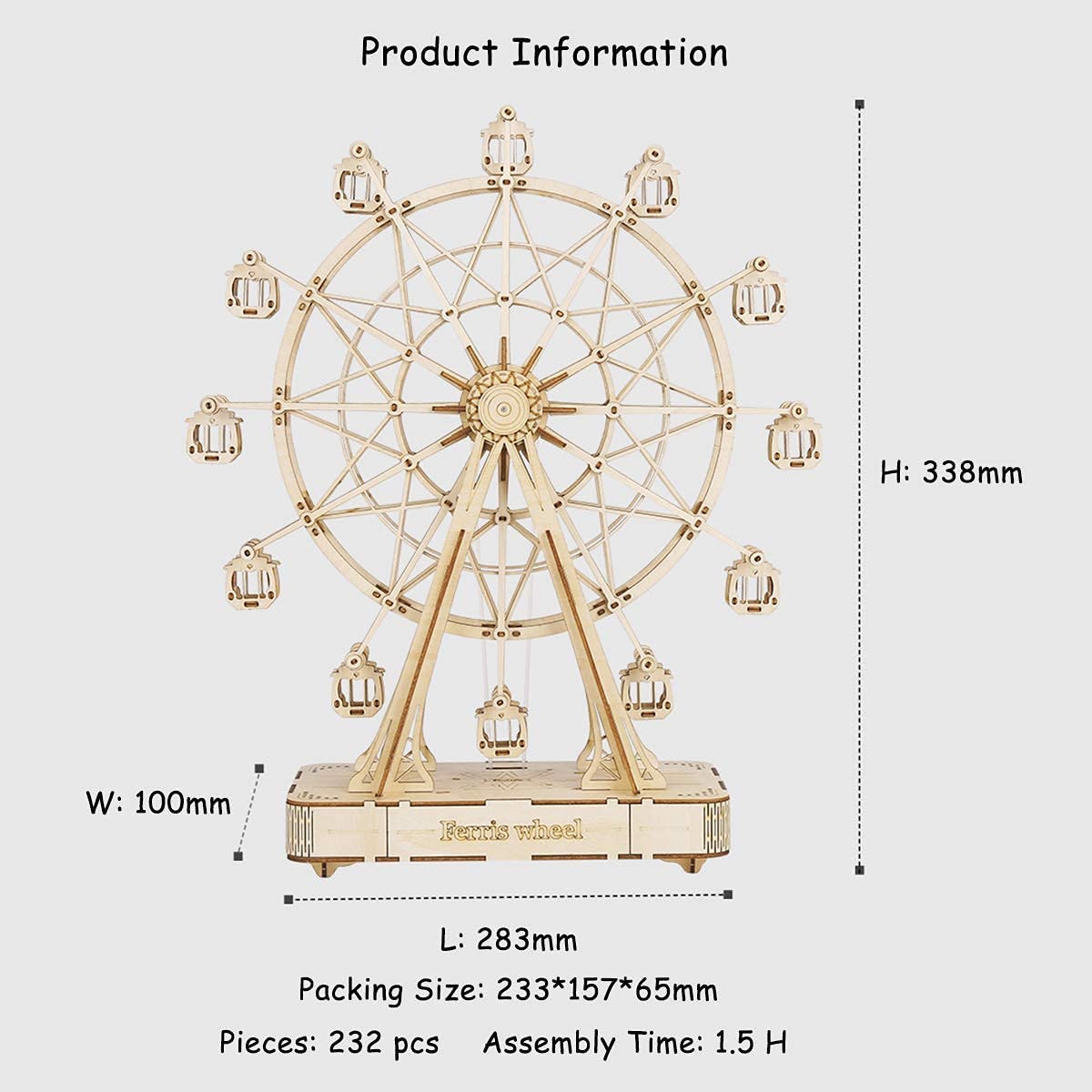 3D Wooden Ferris Wheel Music Box Model Kit