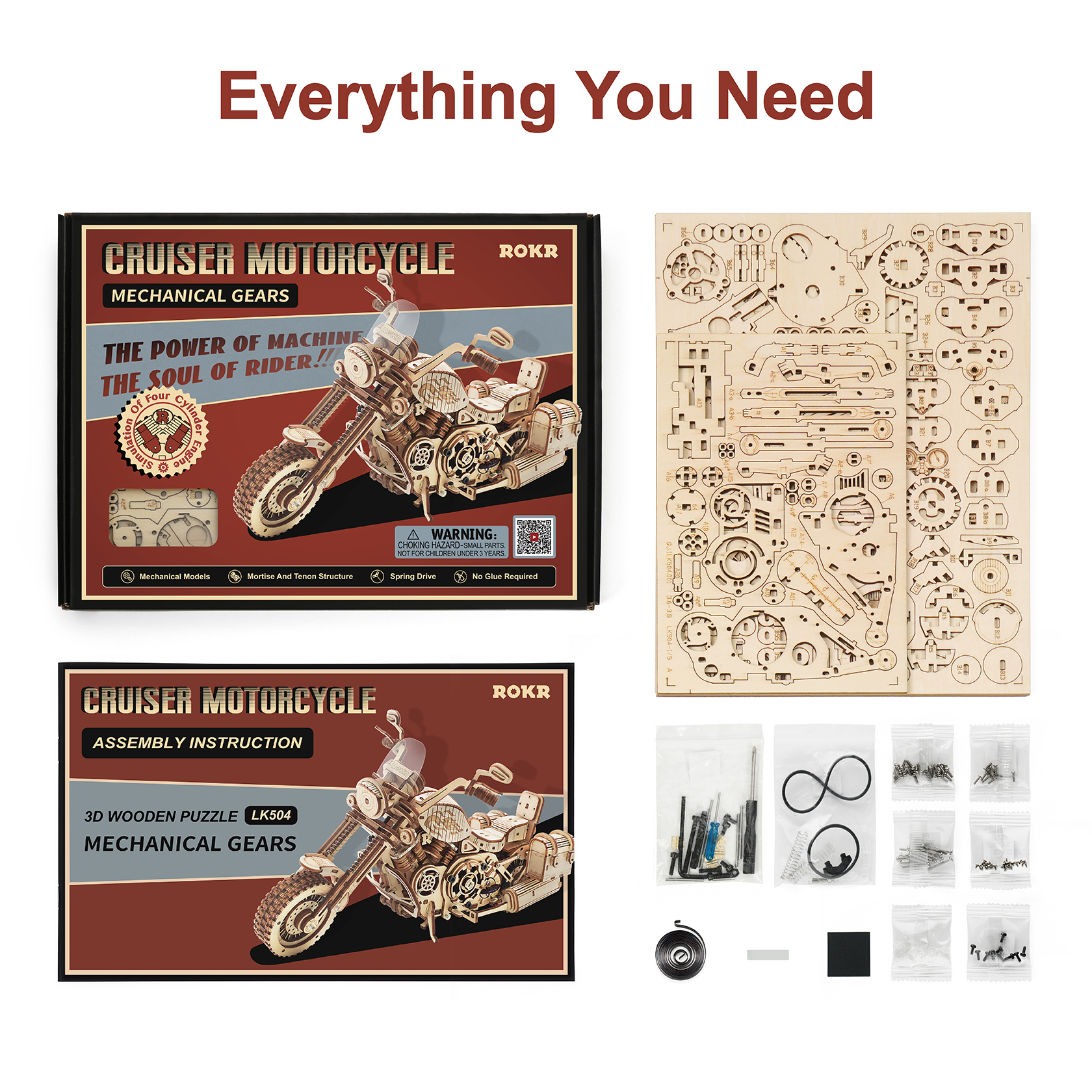Vintage Cruiser Motorcycle – 3D Wooden Mechanical Model Kit