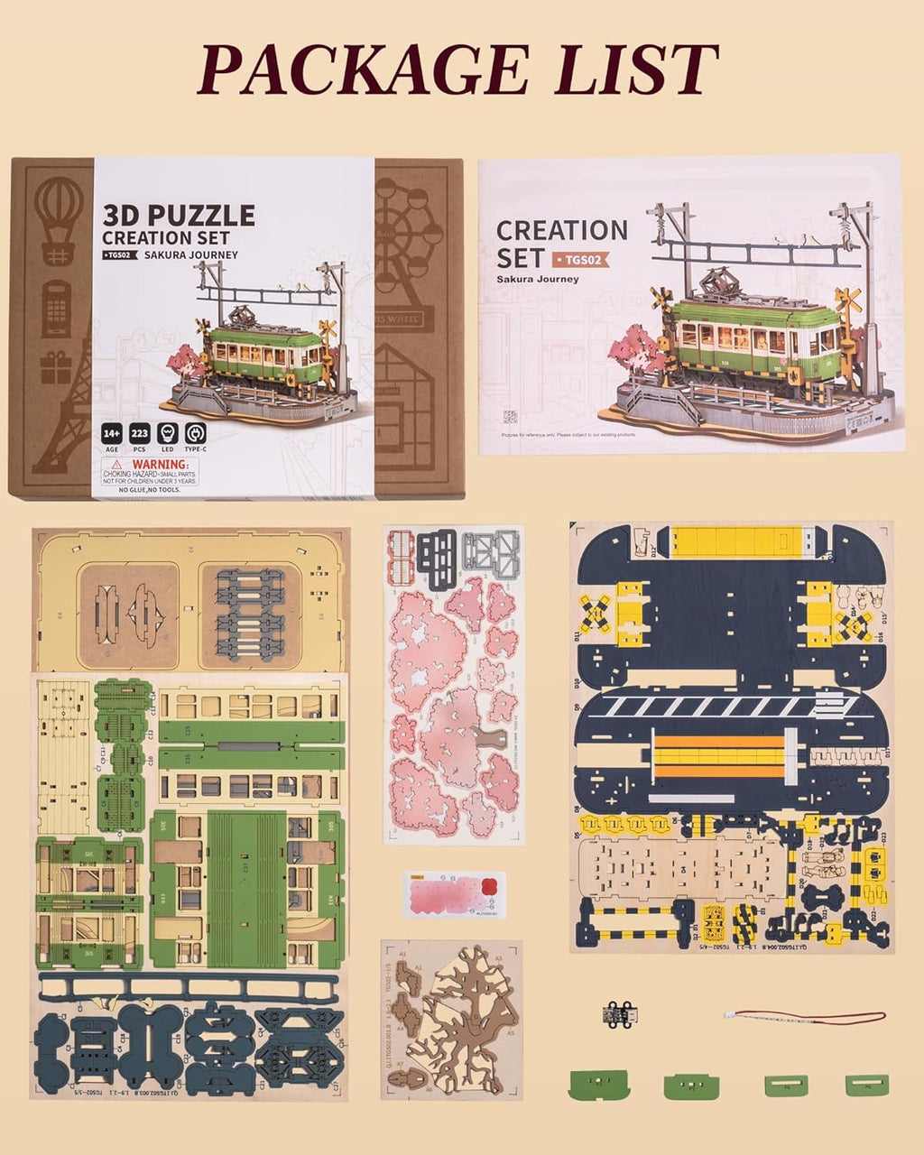 Sakura Journey Tram – 3D Wooden Puzzle Kit