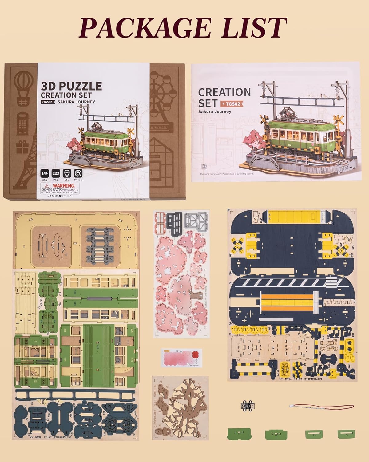 Sakura Journey Tram – 3D Wooden Puzzle Kit
