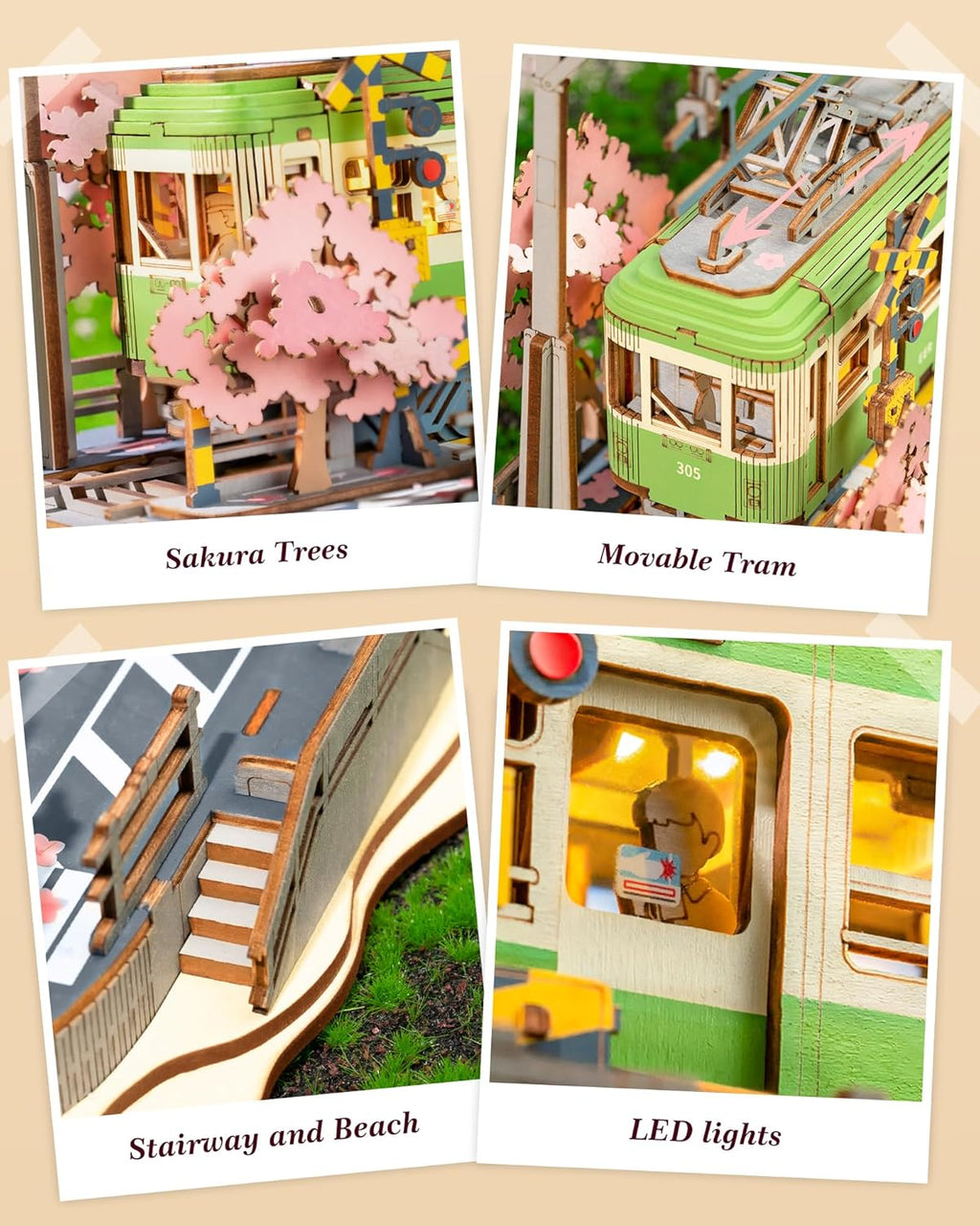 Sakura Journey Tram – 3D Wooden Puzzle Kit