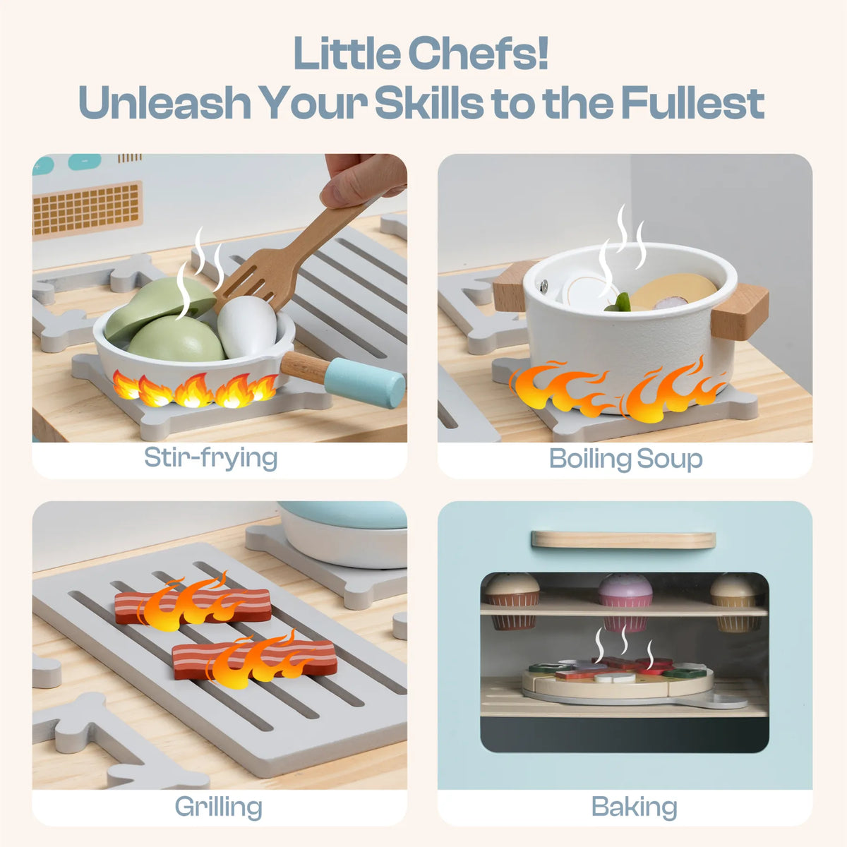 ROBUD Wooden Kids Play Kitchen Oven – Realistic