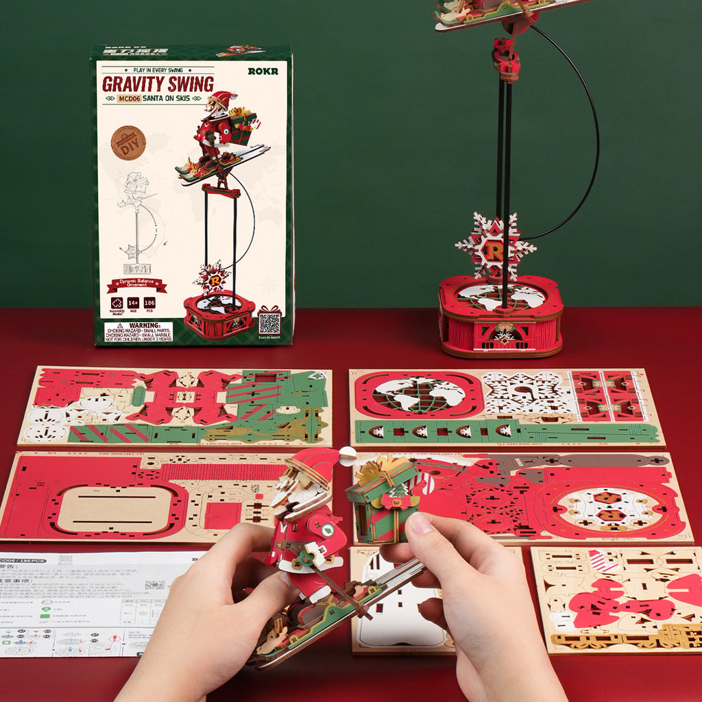 Santa on Skis – 3D Wooden Pendulum Balance Toy Kit