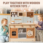 ROBUD Wooden Play Kitchen for Kids – Caramel