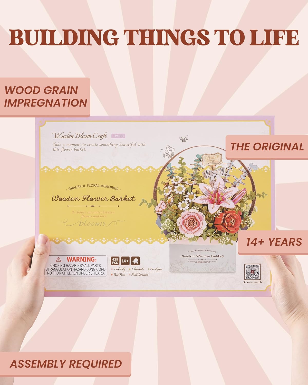 Blooming Flower Basket – DIY Wooden Model Kit