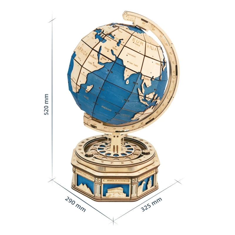 Vintage Wooden Globe Model – 3D DIY Rotating Earth Puzzle Kit