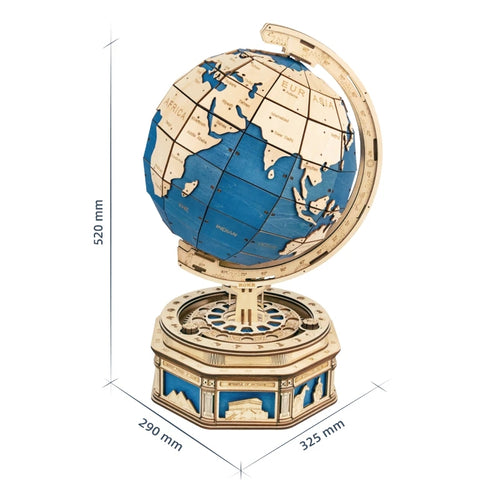 Vintage Wooden Globe Model – 3D DIY Rotating Earth Puzzle Kit