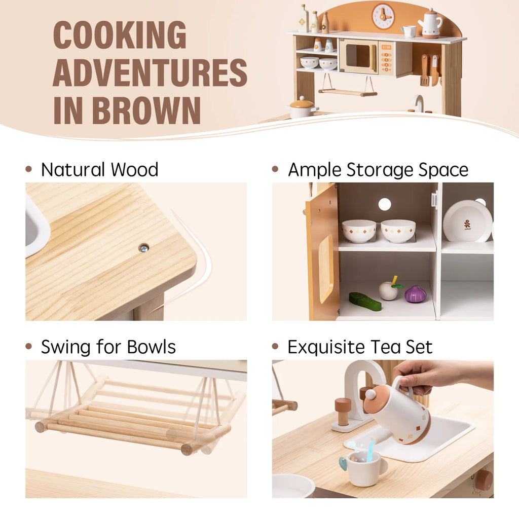 ROBUD Wooden Play Kitchen for Kids – Caramel