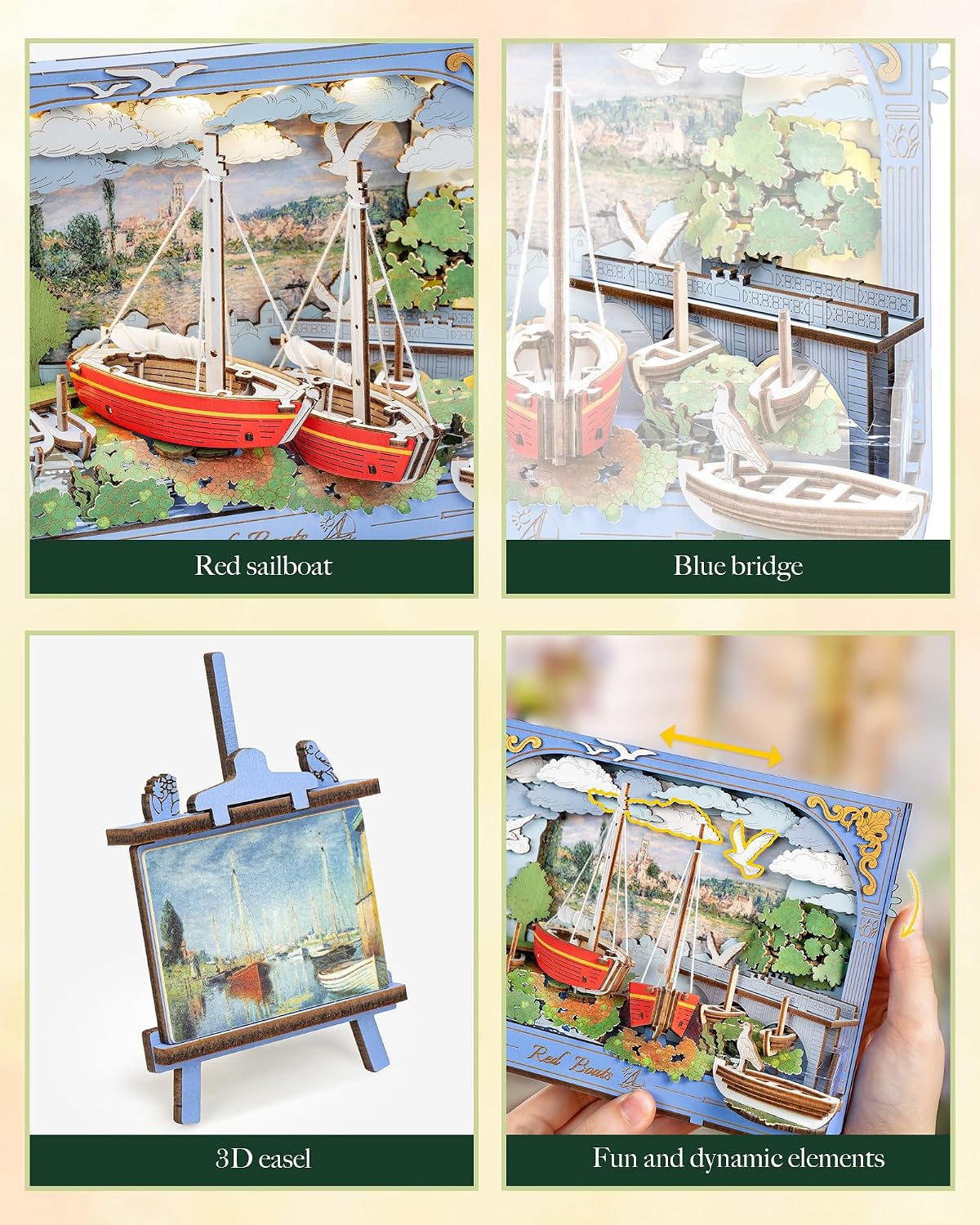 Rowood Red Boats Wall Art – 3D Wooden Puzzle Kit