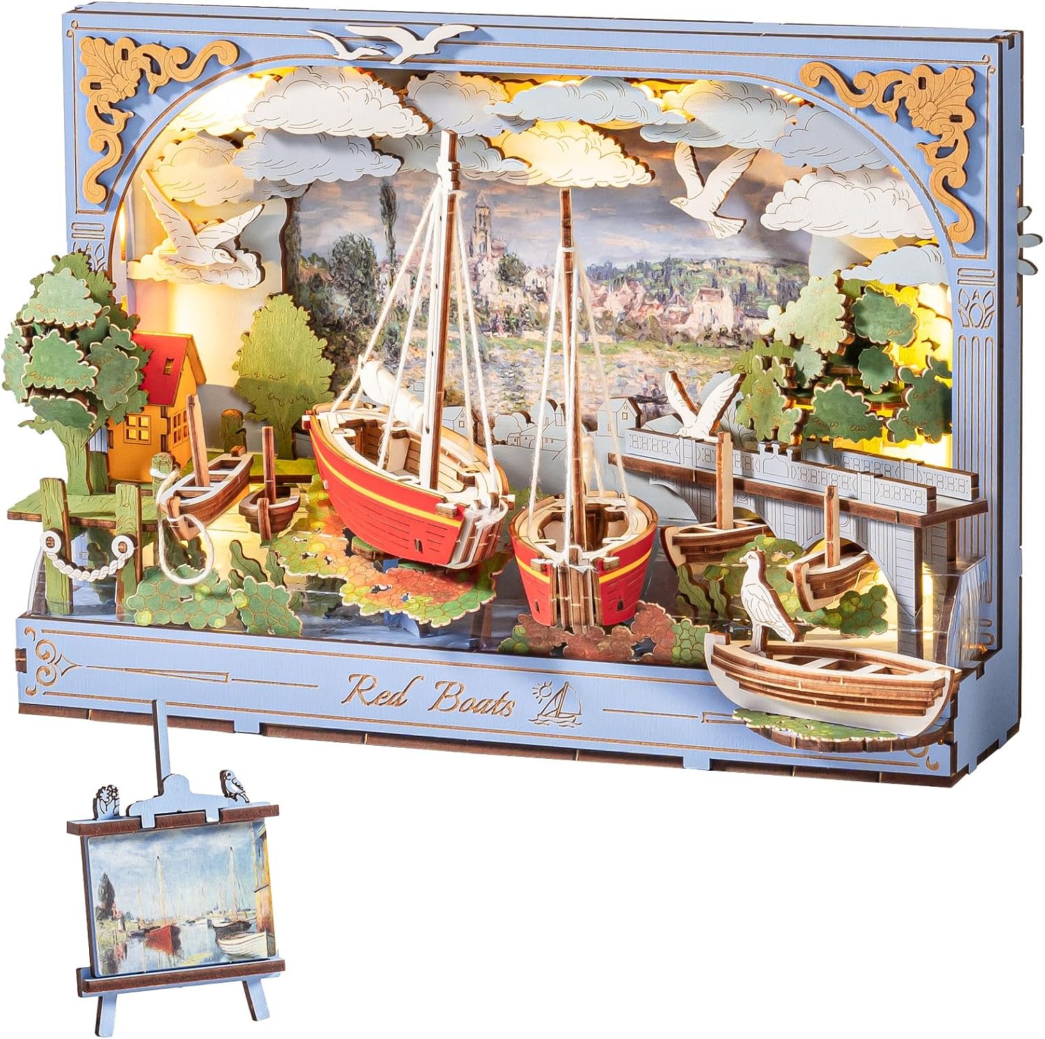 Rowood Red Boats Wall Art – 3D Wooden Puzzle Kit