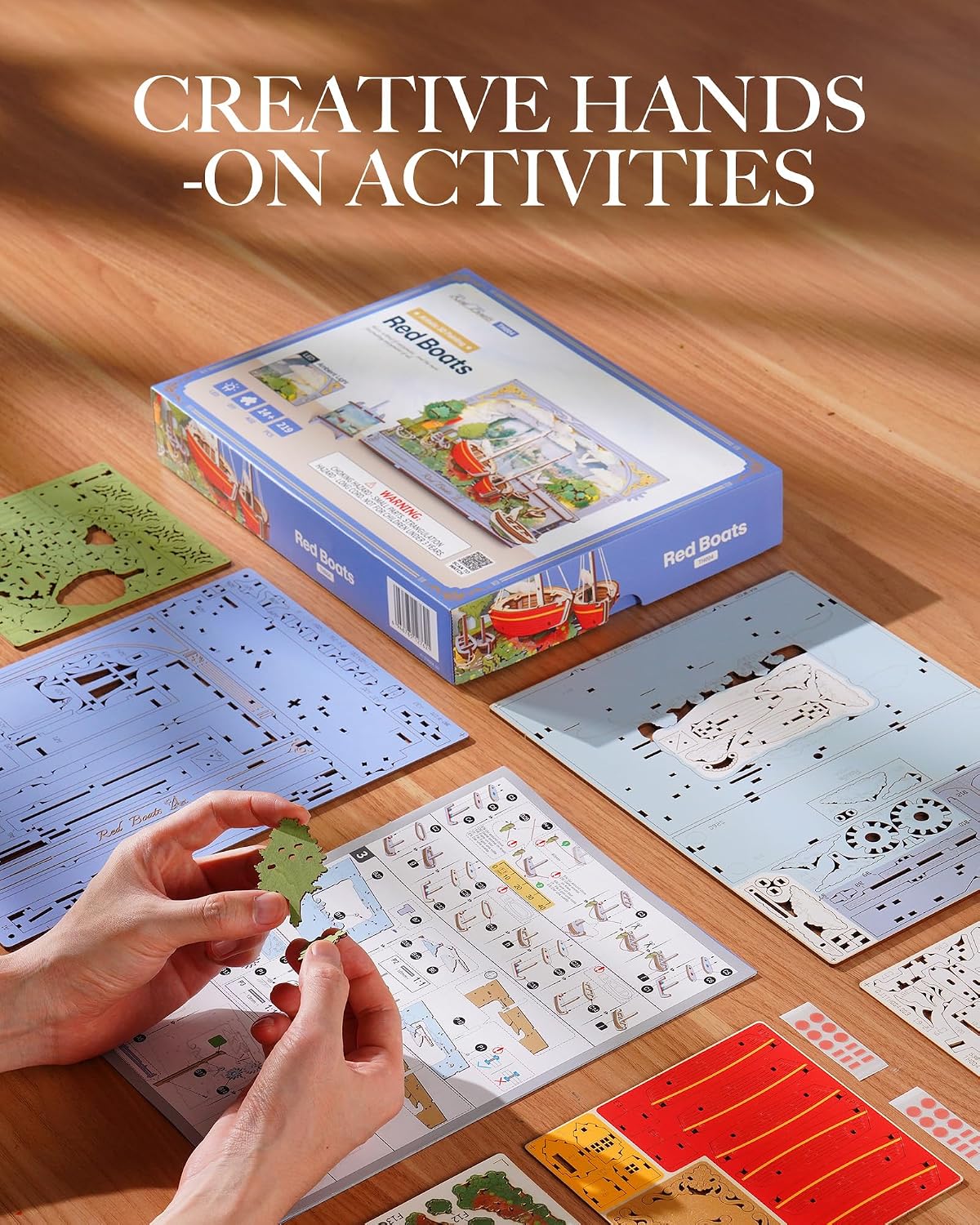 Rowood Red Boats Wall Art – 3D Wooden Puzzle Kit