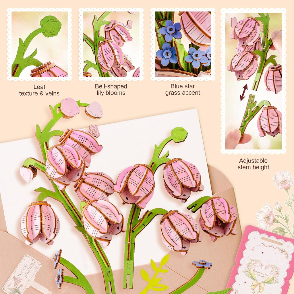 Rowood Pink Lily of the Valley – 3D Wooden Puzzle Kit