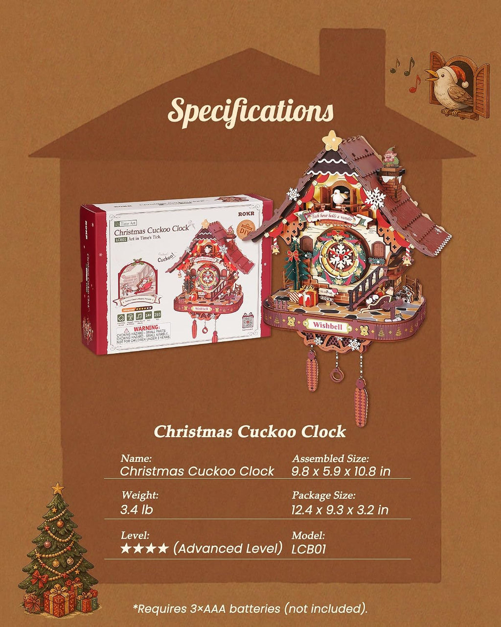 ROKR Christmas Cuckoo Clock – DIY Mechanical Model Kit