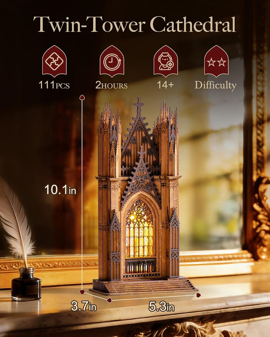 Rolife Twin-Tower Cathedral – 3D Wooden Puzzle Kit