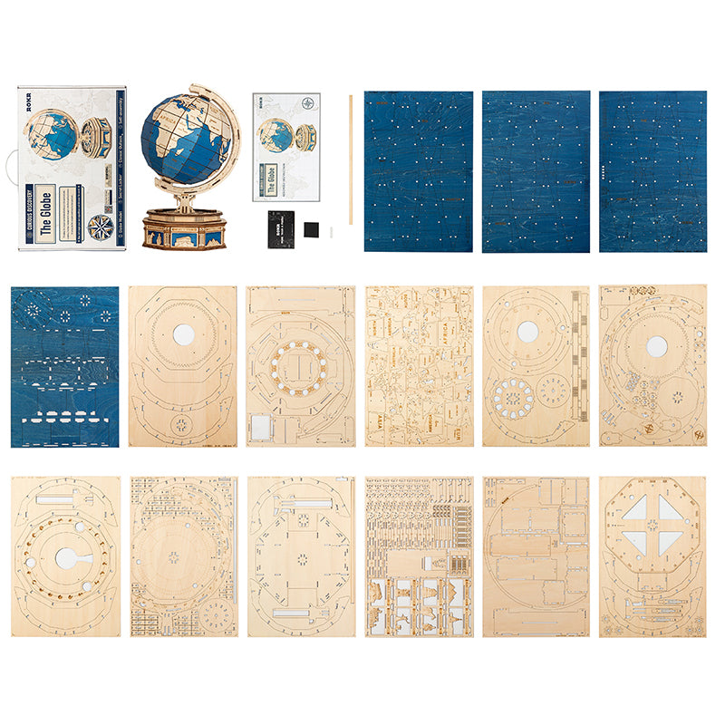 Vintage Wooden Globe Model – 3D DIY Rotating Earth Puzzle Kit