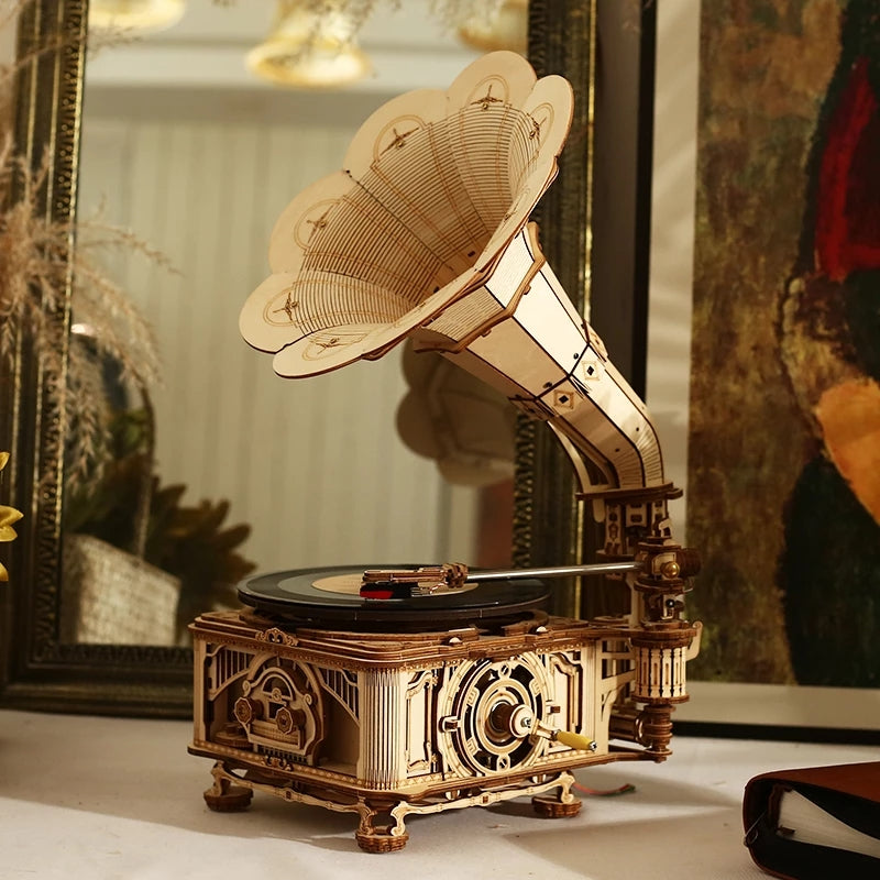 3D Wooden Gramophone Model Kit