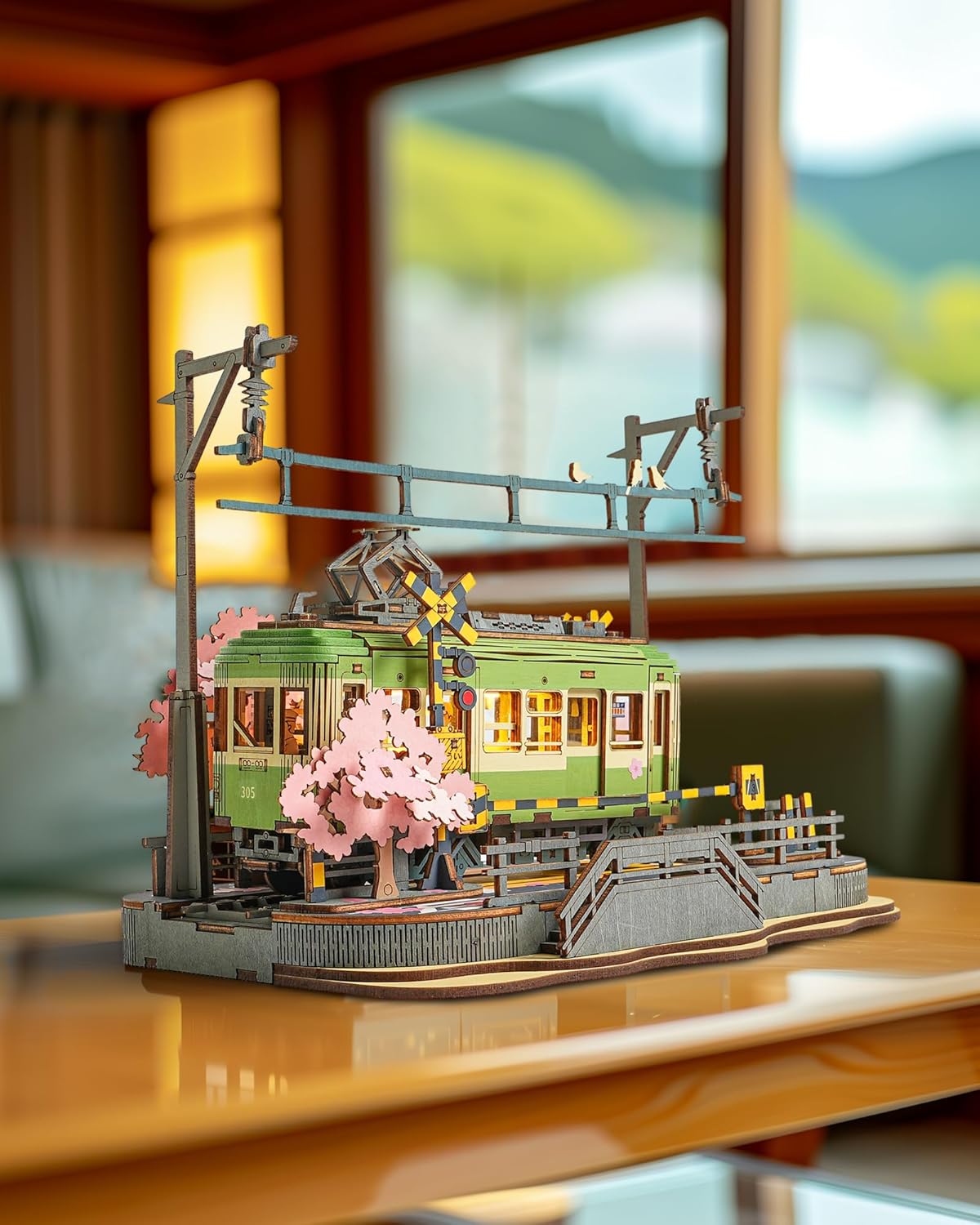 Sakura Journey Tram – 3D Wooden Puzzle Kit