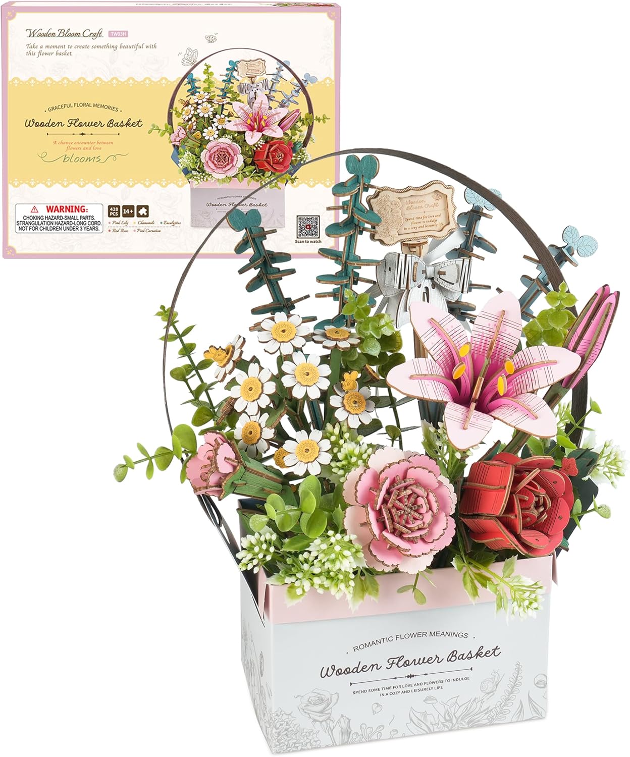 Blooming Flower Basket – DIY Wooden Model Kit