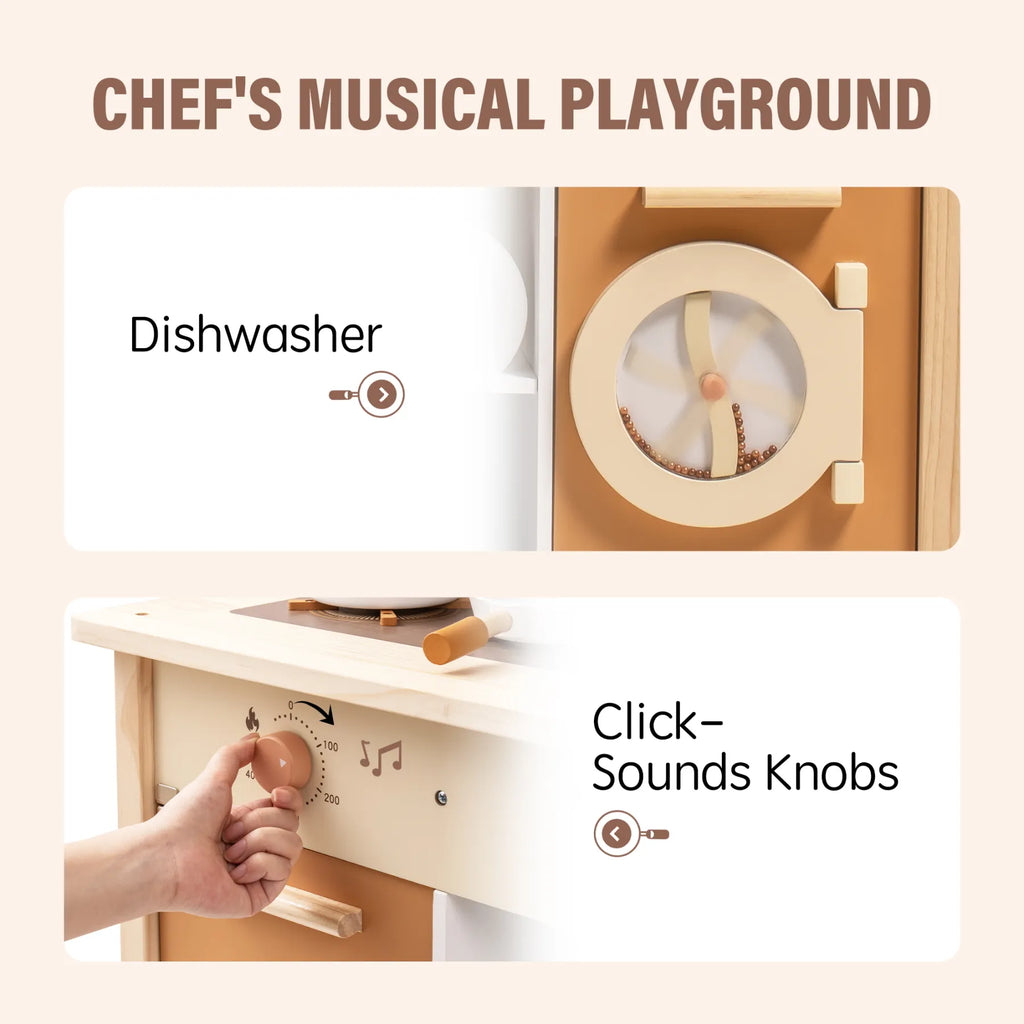 ROBUD Wooden Play Kitchen for Kids – Caramel