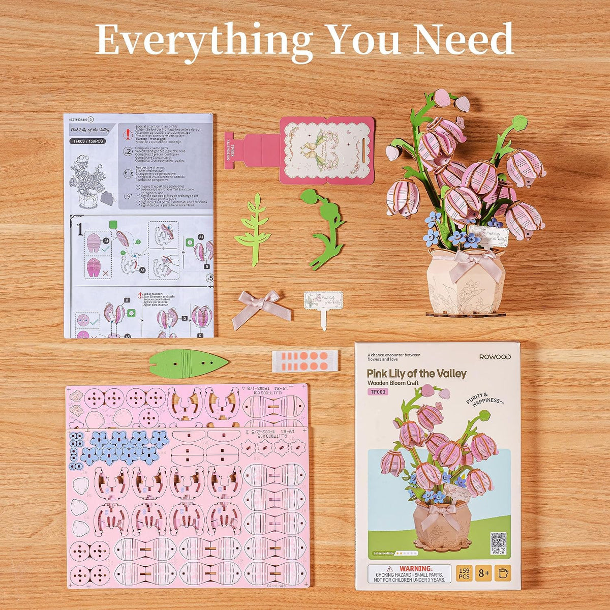 Rowood Pink Lily of the Valley – 3D Wooden Puzzle Kit
