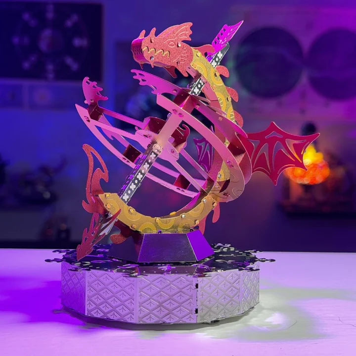 Metal Time Sun Chaser Dragon Style Desk Clock - DIY Metal Model Kit