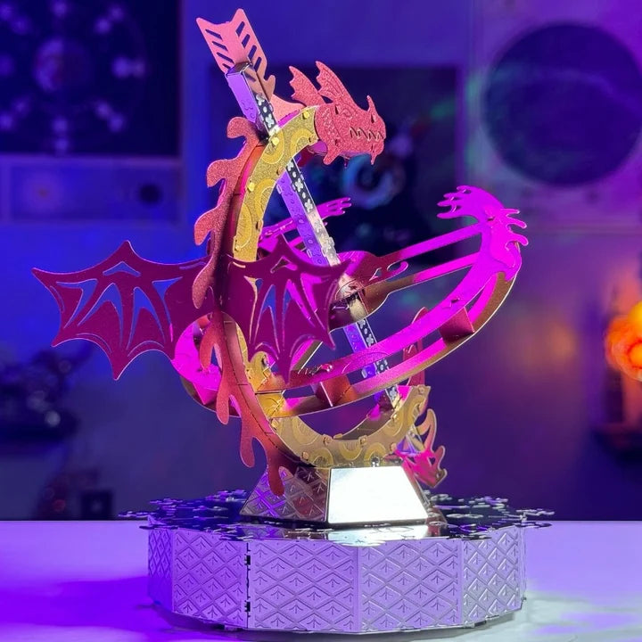 Metal Time Sun Chaser Dragon Style Desk Clock - DIY Metal Model Kit
