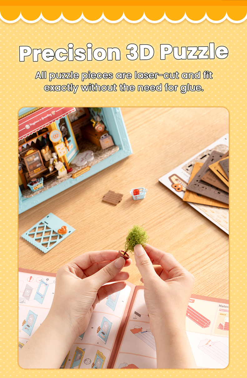 Fluffy Cat Bakery – 3D Wooden Puzzle Story Frame Kit