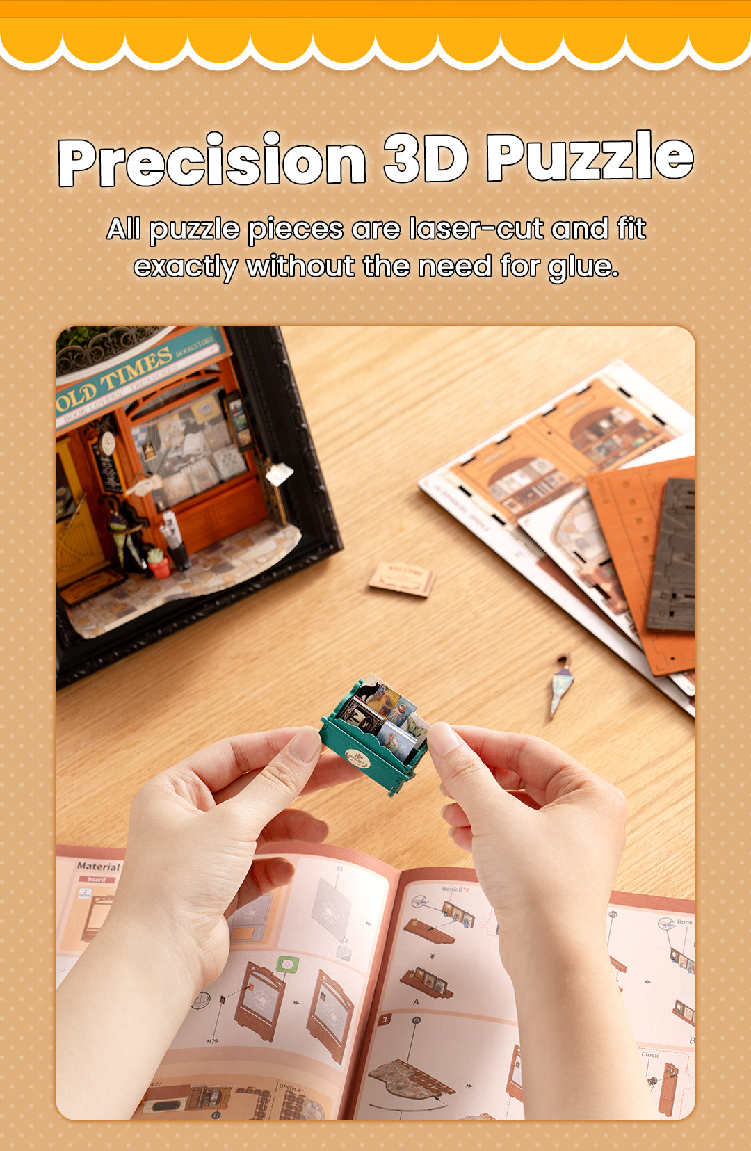 Old Times Bookstore – 3D Wooden Puzzle Story Frame Kit