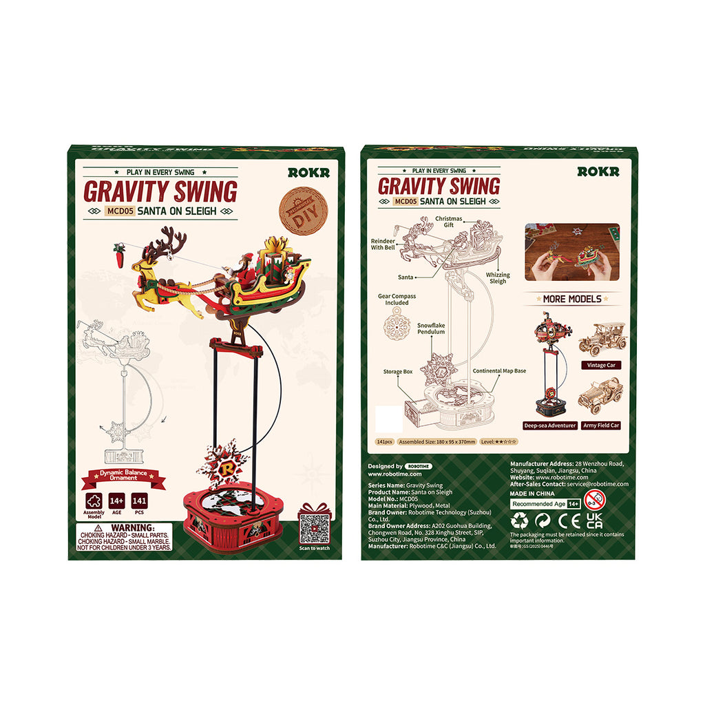 Santa on Sleigh – 3D Wooden Pendulum Balance Toy Kit