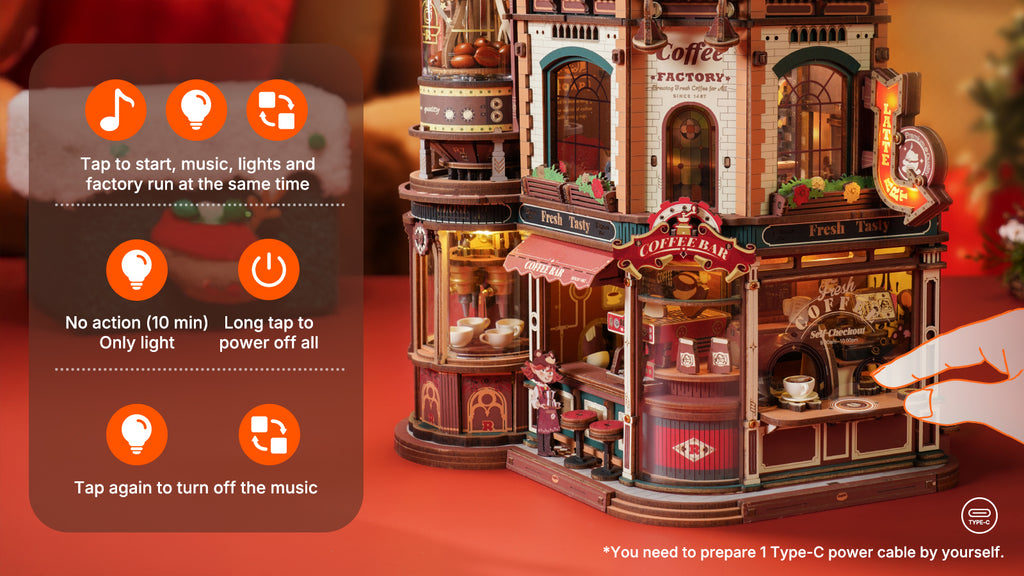 Dream Coffee Factory – 3D Wooden Mechanical Music Box Kit