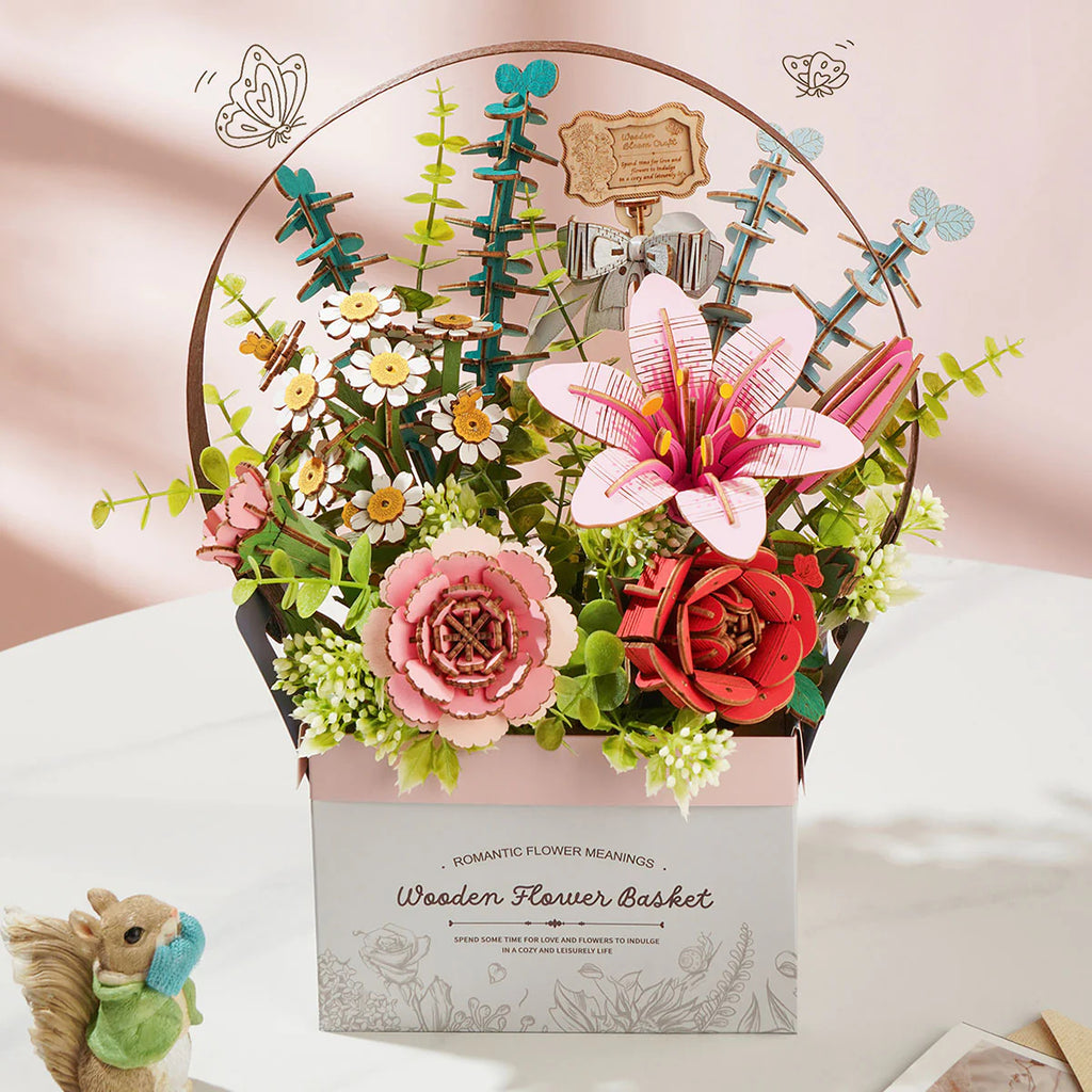 Blooming Flower Basket – DIY Wooden Model Kit