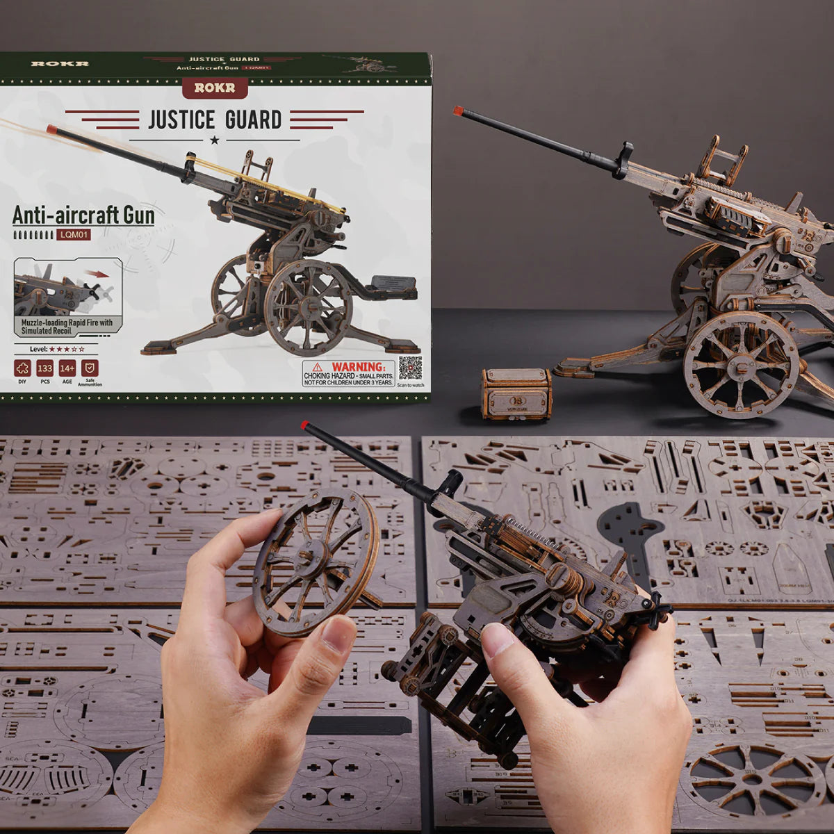 Anti-Aircraft Gun – 3D Wooden Mechanical Model Kit