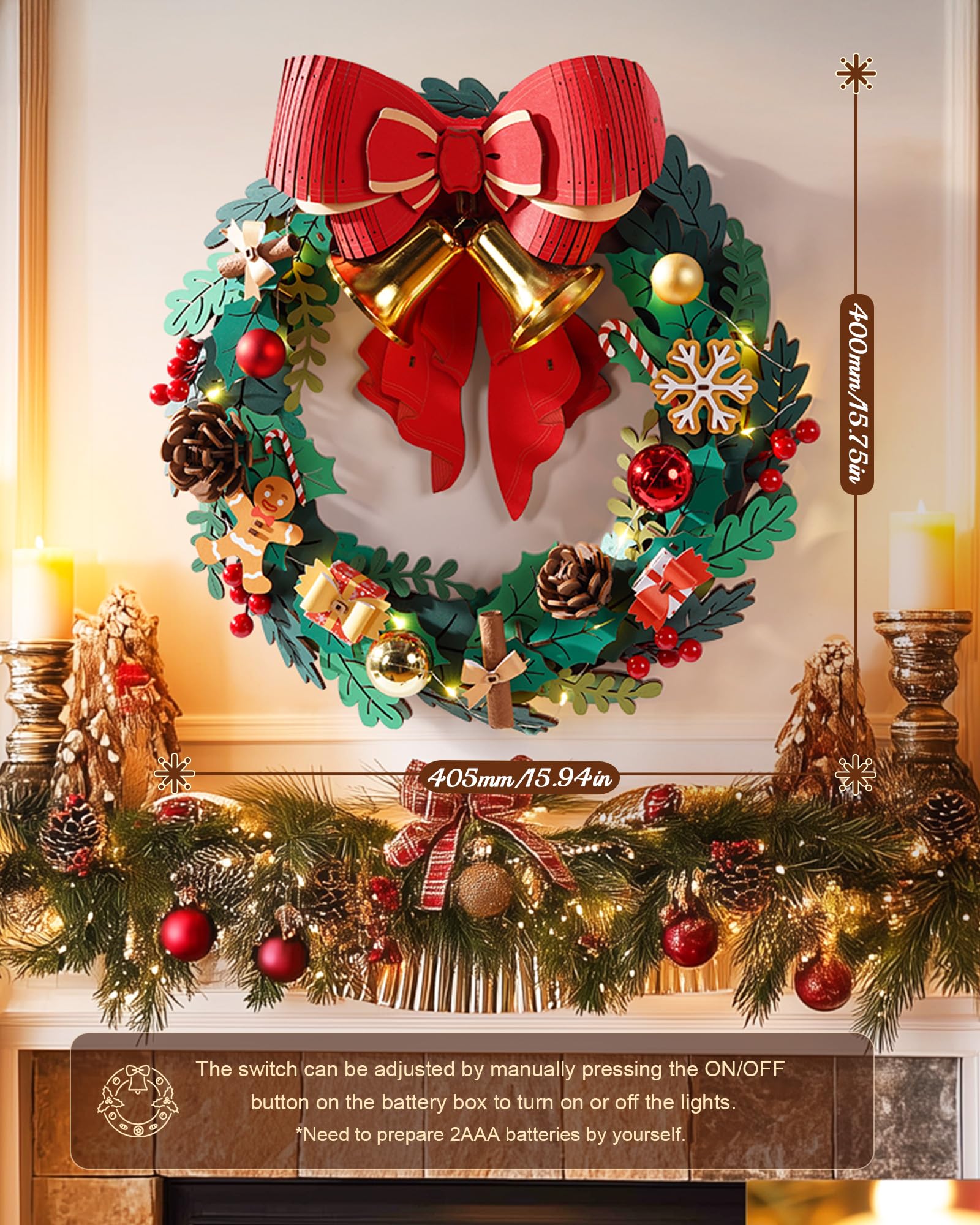 Christmas Wreath – 3D Wooden Puzzle Decoration Kit