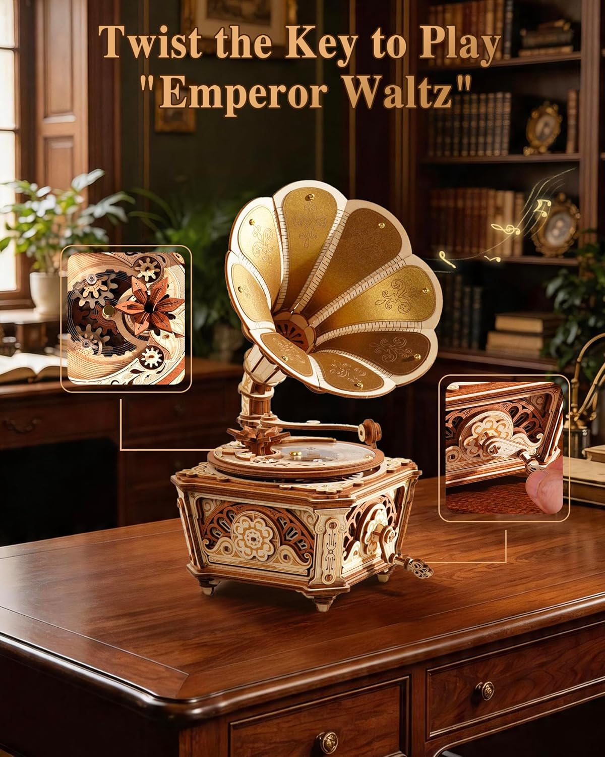 Diva Gramophone Music Box – 3D Wooden Mechanical Model Kit