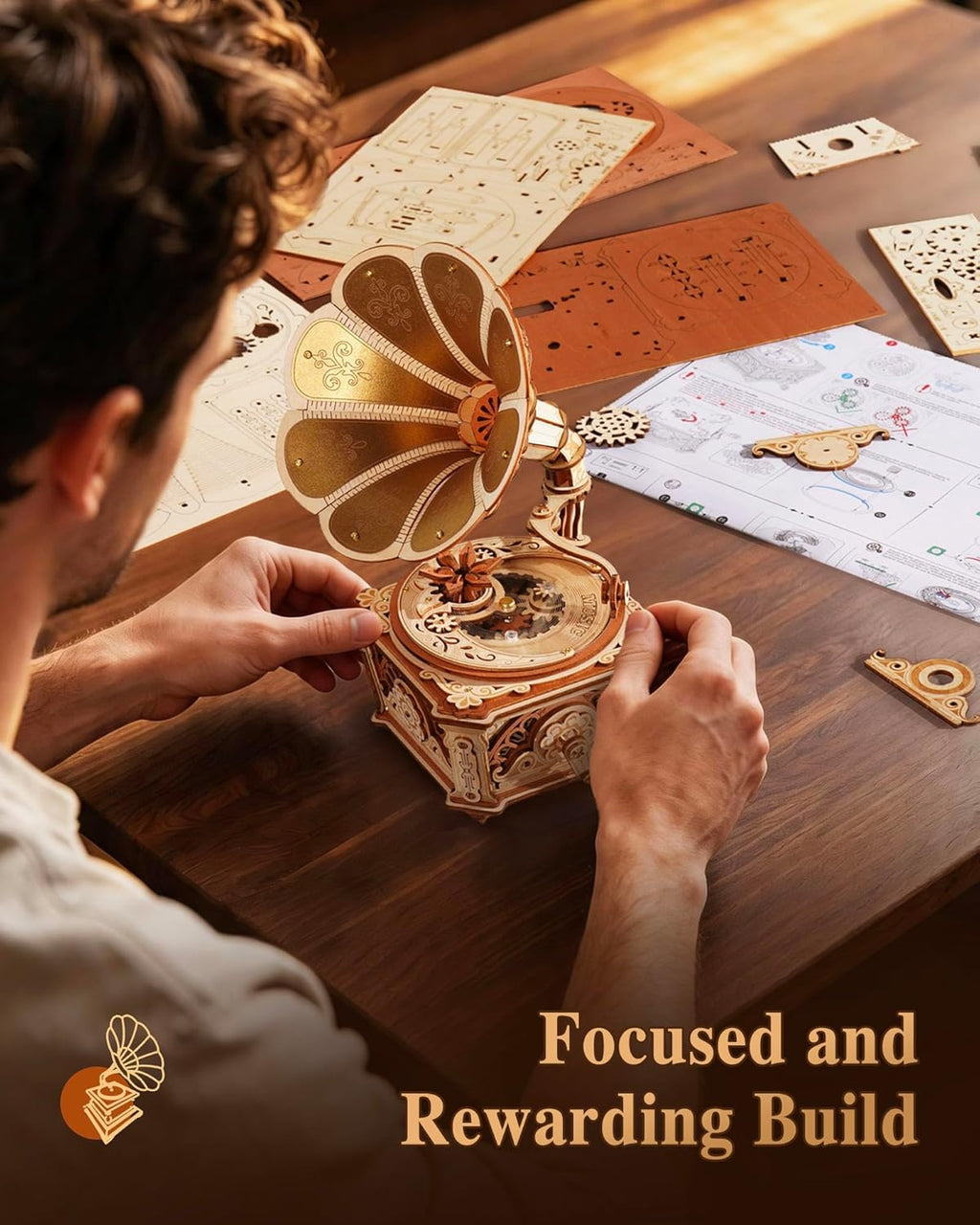 Diva Gramophone Music Box – 3D Wooden Mechanical Model Kit