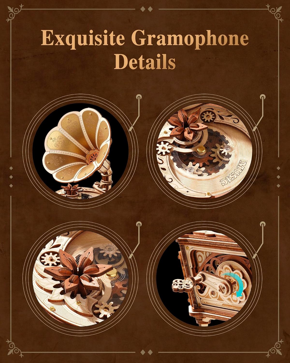 Diva Gramophone Music Box – 3D Wooden Mechanical Model Kit