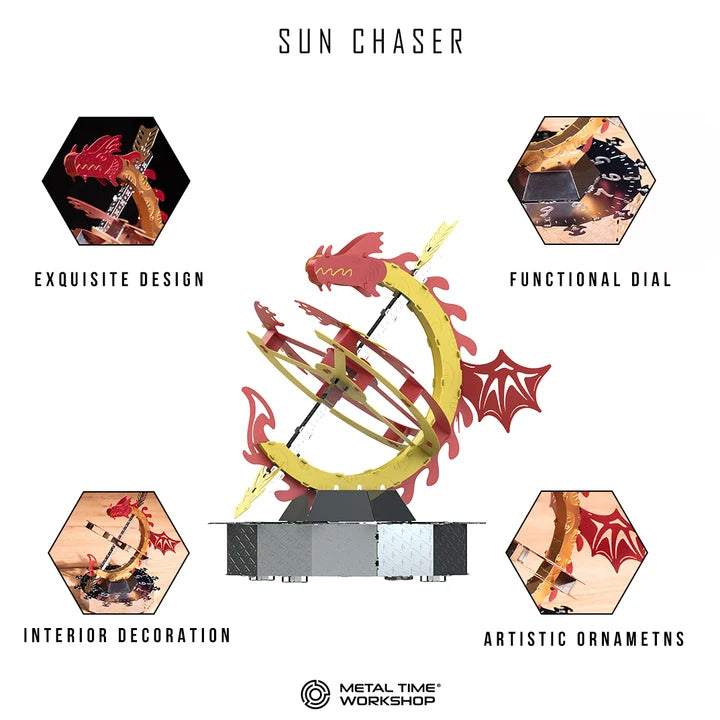 Metal Time Sun Chaser Dragon Style Desk Clock - DIY Metal Model Kit