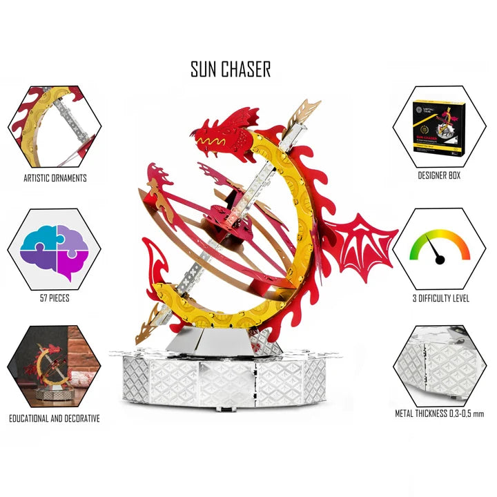 Metal Time Sun Chaser Dragon Style Desk Clock - DIY Metal Model Kit