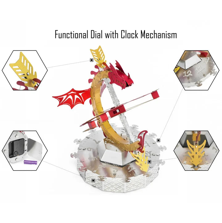 Metal Time Sun Chaser Dragon Style Desk Clock - DIY Metal Model Kit