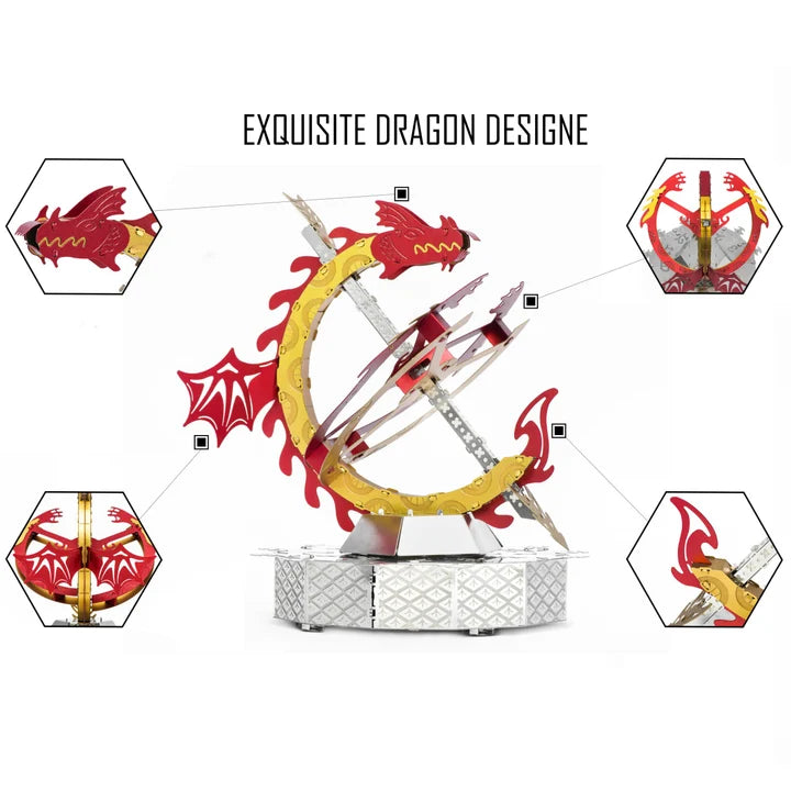 Metal Time Sun Chaser Dragon Style Desk Clock - DIY Metal Model Kit