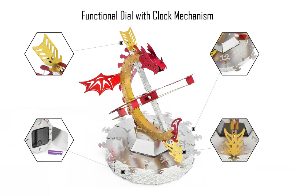 Metal Time Sun Chaser Dragon Style Desk Clock - DIY Metal Model Kit