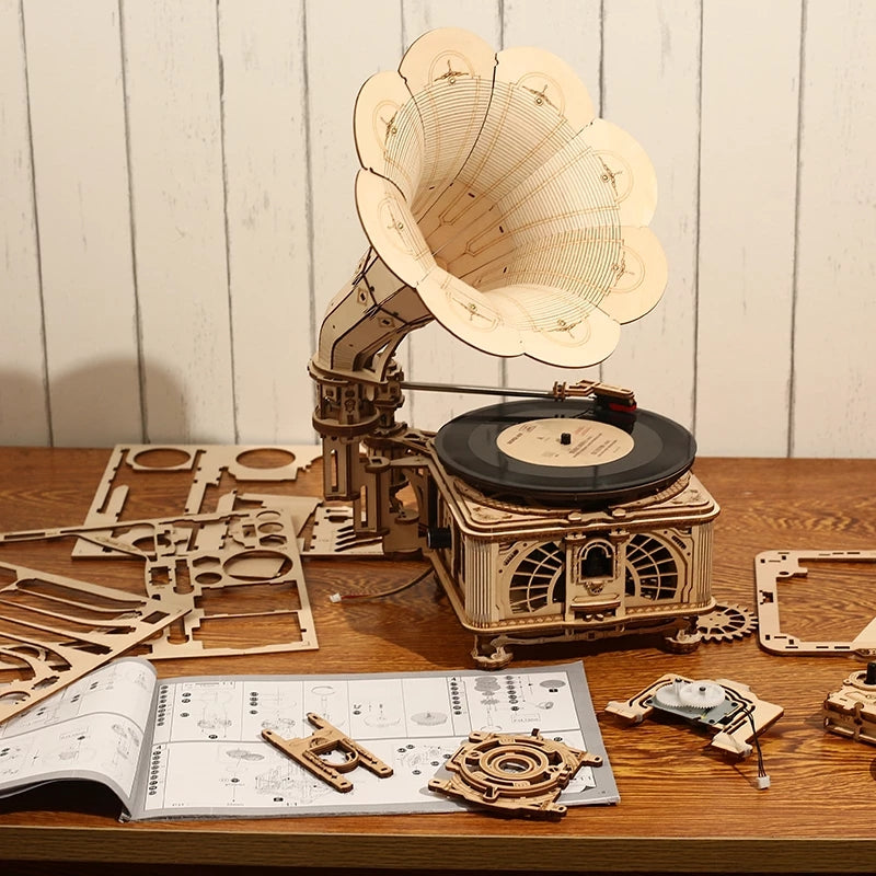 3D Wooden Gramophone Model Kit