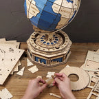 Vintage Wooden Globe Model – 3D DIY Rotating Earth Puzzle Kit