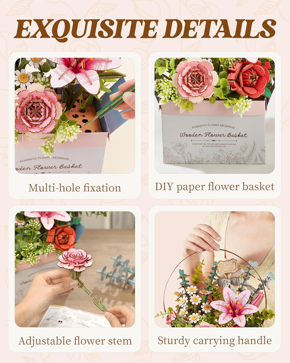 Blooming Flower Basket – DIY Wooden Model Kit