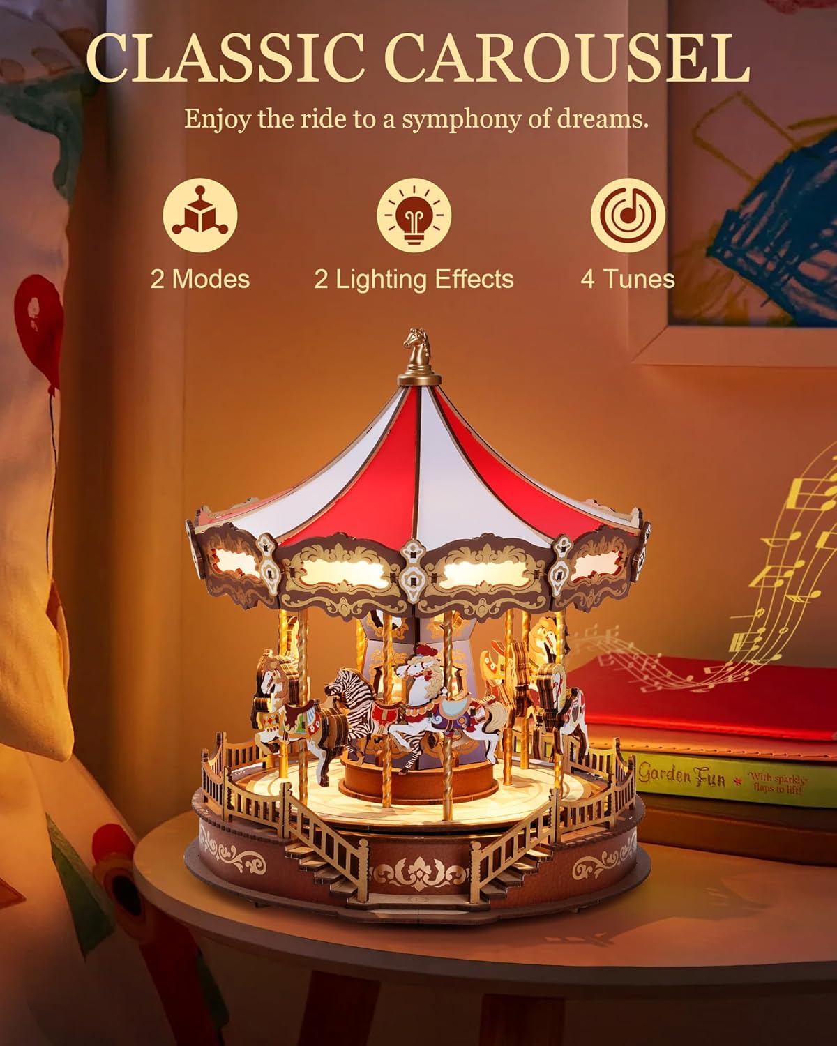 Classic Carousel Music Box – Wooden Model Kit