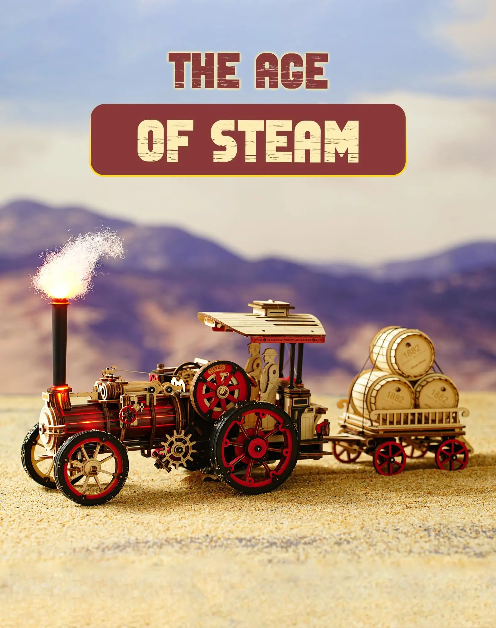 Steam Engine Car – Wooden Mechanical Model Kit