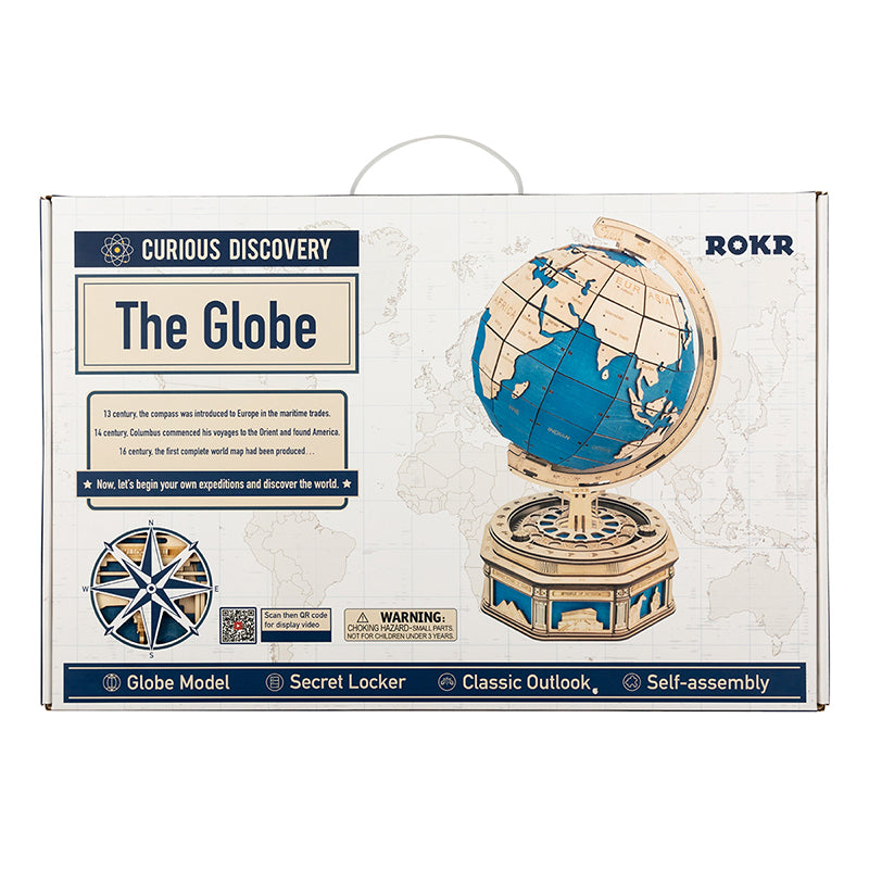 Vintage Wooden Globe Model – 3D DIY Rotating Earth Puzzle Kit