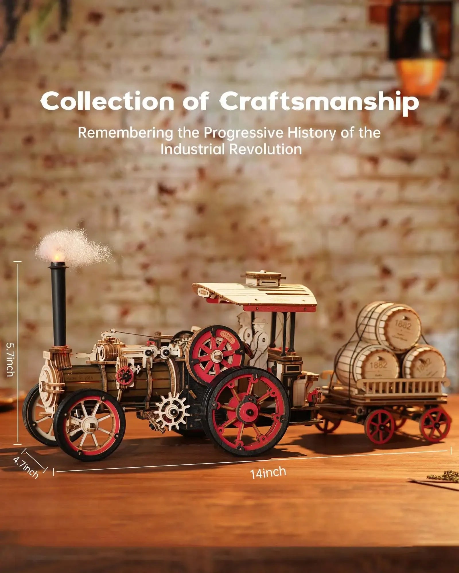 Steam Engine Car – Wooden Mechanical Model Kit